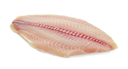 Raw tilapia fillet with smooth texture on clean white surface