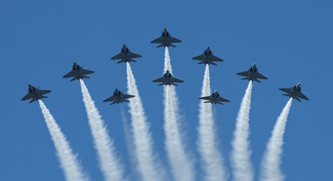 Nine Fighter Jets in Formation: Air Show Spectacle
