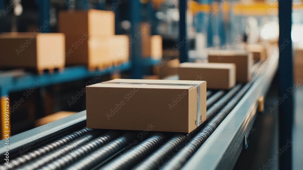 Poster a modern industrial plant utilizing automated sorting systems for quality control.