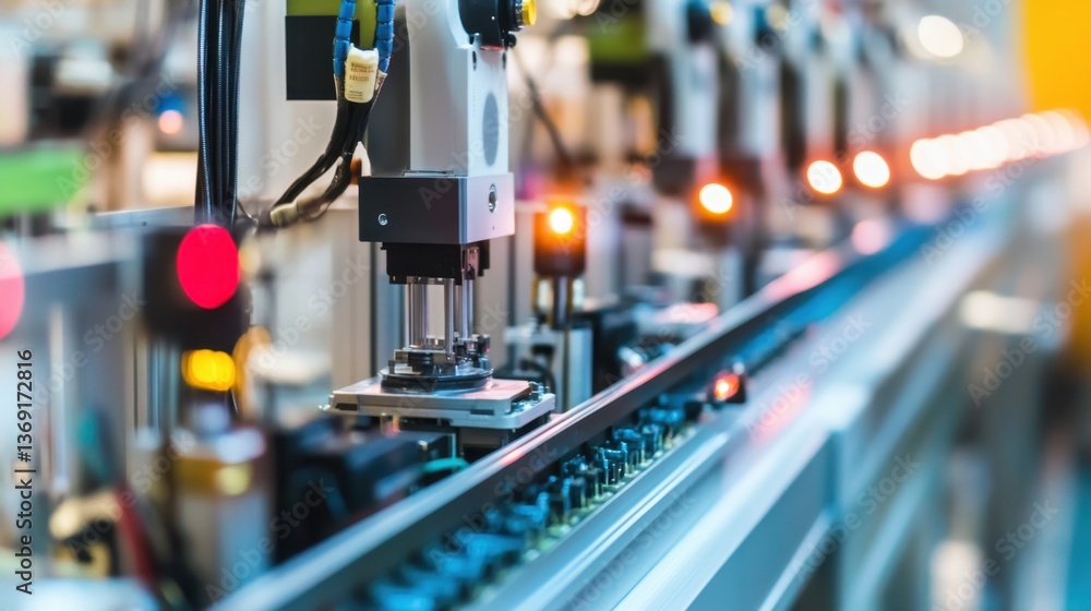 Poster a robotic assembly line producing electronic components with high precision.