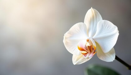 Fototapeta premium Delicate white orchid blossom, pristine background, natural, bloom