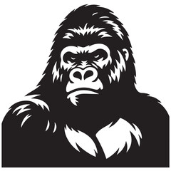 Fototapeta premium Gorilla silhouette black and white vector icon