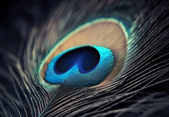 Obraz premium Closeup Detailed Macro Shot of a Vibrant Peacock Feather Exquisite Teal Blue Eye Pattern Natural Detailed Texture Background Image art bird dark high 