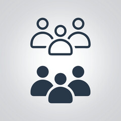 People icon collection, group team icons, signs, and a silver abstract background