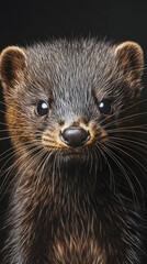 Fototapeta premium Close-up Portrait of a Dark Furred Mustela erminea, a Small, Agile Mammal