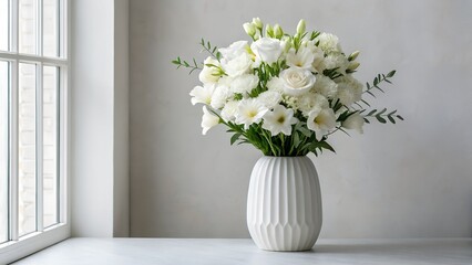 Elegant white flower arrangement in minimalist vase indoor decor
