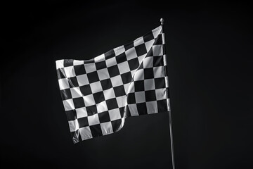 One racing checkered flag on black background