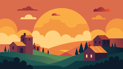 A sense of hope and renewal filled the air as the sun peeked over the horizon signaling a new beginning for the village.. Vector illustration