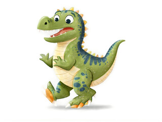 Naklejka premium Delightful depiction of a spirited baby Velociraptor illustration, capturing its joyful exuberance and whimsical nature in an artistic way, emphasizing playful movement