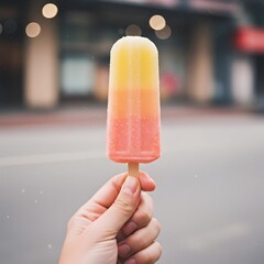 Hand Holding Colorful Rainbow Popsicle, Summer Ice Pop in Vibrant Pastel Colors, colorful popsicle
