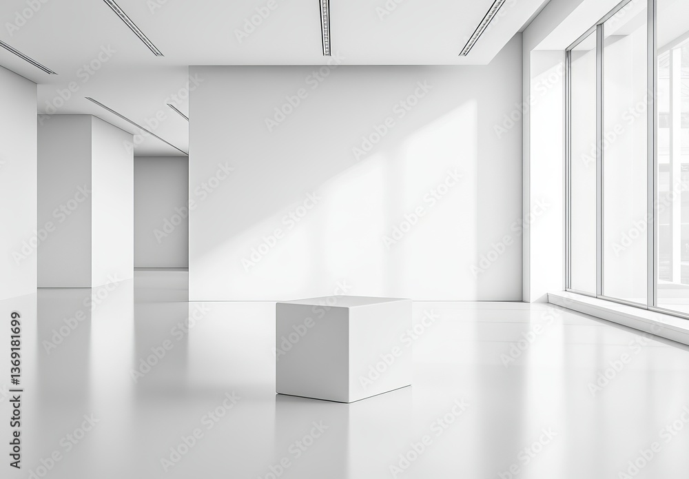 Aufkleber modern minimalist white room interior design empty space bright sunlight cube display showcase galle