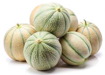 A Group of Fresh Ripe Honeydew Melons on White Background