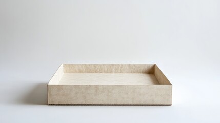 Beige square tray, empty, on white background, product photography