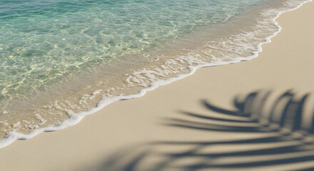 Selective focus of summer and holiday backgrounds concepts with shadow of coconut leaf on clean sand beach, wallpaper , ai generated, generated ai 