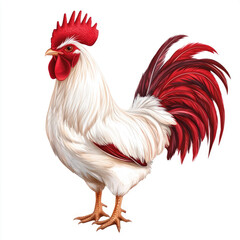 Fototapeta premium White rooster with vibrant red feathers stands proudly