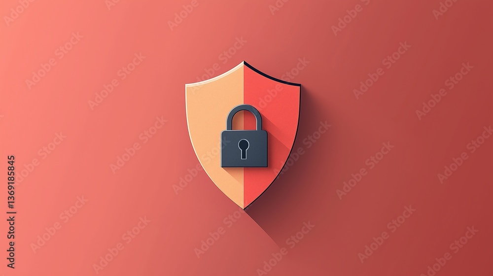 Poster cybersecurity concept with shield and padlock icon, minimalist clean design with ample copy space fo