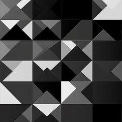 Minimalist Abstract Black and White Geometric Grid with Layered Triangles, High Contrast Blocks, and Sharp Angular Shapes in a Monochromatic Tiling Pattern Design