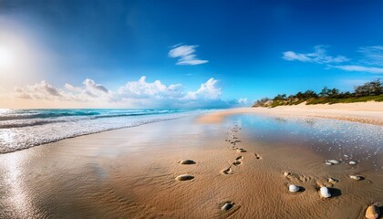 Waves gently lap against the soft sand.  