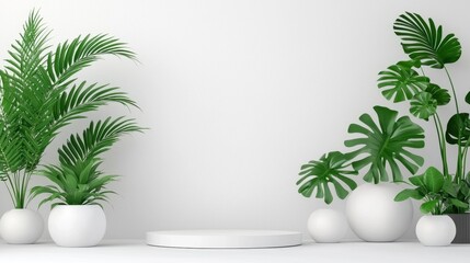 Green Plants in Minimalist Indoor Setting with White Background