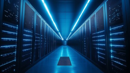 Futuristic data center connectivity testimonial photo, featuring minimalistic design, clean lines, and futuristic aesthetic with ample copy space