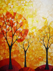 Geometric Autumn Trees at Sunset