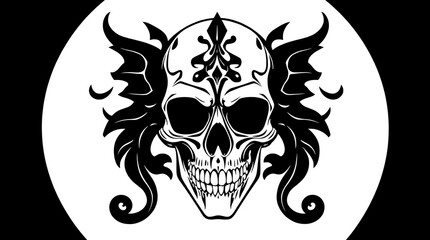 Ornate Skull with Wings Design