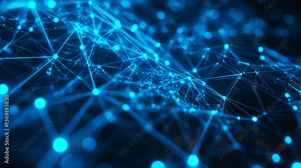 Poster abstract blue network background: connecting dots and lines for innovation, technology, and future c