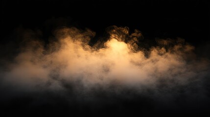 Fototapeta premium Abstract ethereal smoke and fog with a golden light on a black background.
