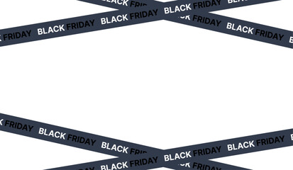Red ribbons for black friday sale on black background. Crossed ribbons. Snowflakes background. Big sale. Graphic elements. Vector illustration. EPS 10