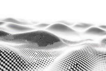 Abstract 3D Landscape with Halftone Pattern: Modern Technology Background with Dots and Waves
