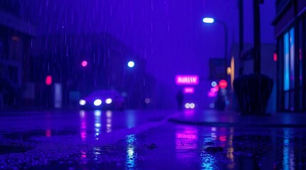 Fototapeta premium Rainy night street scene with neon lights
