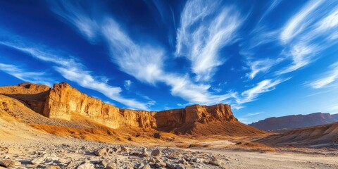 Fototapeta premium A stunning desert landscape with dramatic rock formations and a vibrant sky.