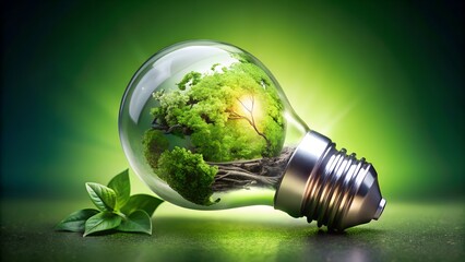 Light bulb on green background