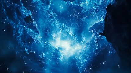 Abstract blue energy explosion background with light burst effect for creative projects