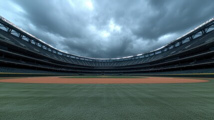 Dramatic Baseball Stadium Under Ominous Cloudy Sky