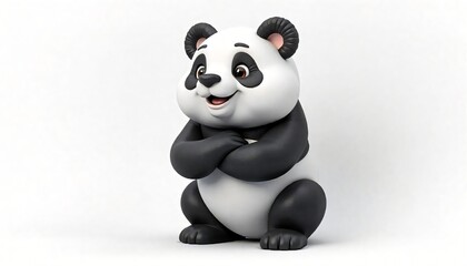 Naklejka premium Adorable Cartoon Panda Bear Sitting with Arms Crossed a Happy Cute 3D Rendered Image