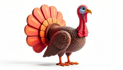 Thanksgiving Turkey A Festive 3D Render of a Cartoon Turkey with Detailed Feathers and Bright Tail