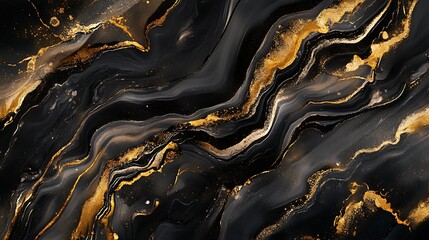 Obraz premium Elegant Abstract Background: Black Marble Texture with Golden Veins for Sophisticated Designs and Creative Projects.