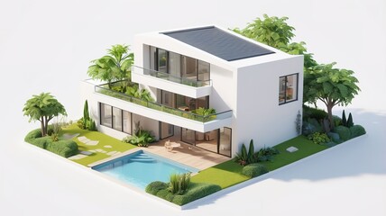 Fototapeta premium A small modern minimalist house isometric perspective,&nbsp;3D model miniature