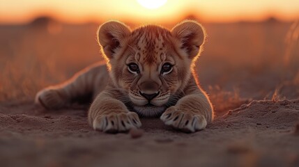 Naklejka premium Golden hour cub in the African savanna