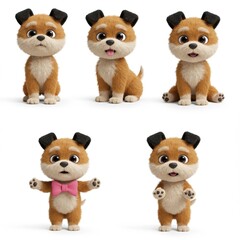 Obraz premium Adorable Cartoon Puppies with Big Eyes in Various Poses, Perfect for Children's Media and Merchandise Designs.