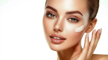Fototapeta premium Beauty photography in bright studio skincare application routine for healthy skin