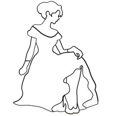 woman sitting with her evening gown outline.