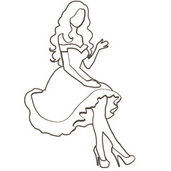 Woman in her elegant dress while sitting outline