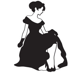 woman sitting with her evening gown silhouette