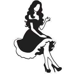 Woman sitting in her elegant dress silhouette