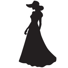 woman wearing summer dress and hat silhouette