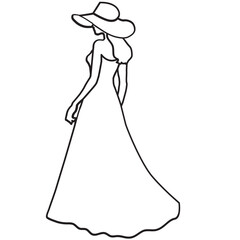 woman wearing summer dress and hat outline