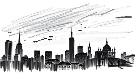 Naklejka premium New York City skyline sketch, urban art