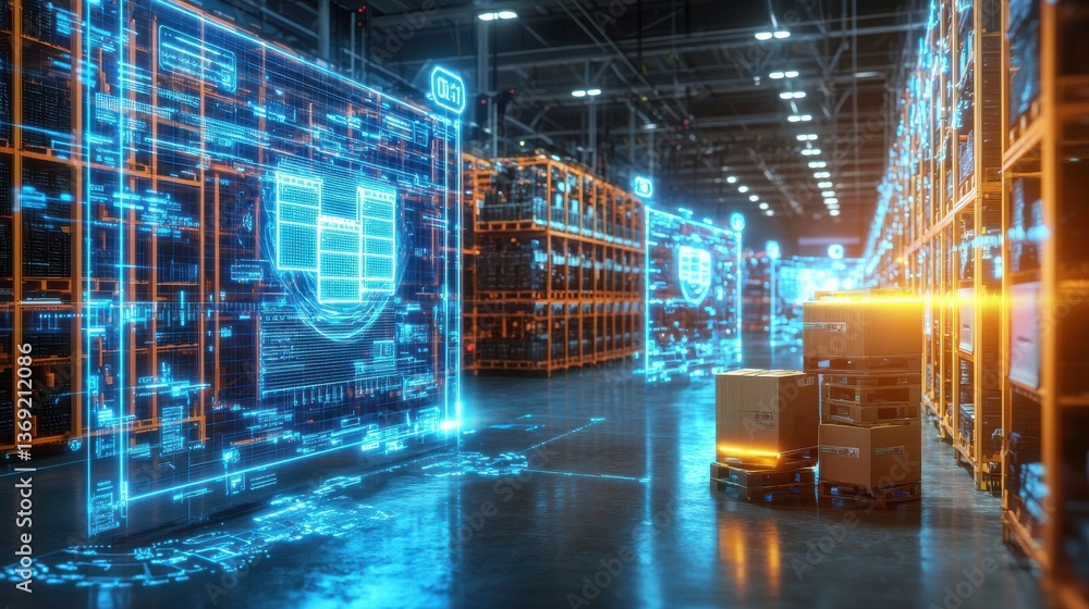 Aufkleber futuristic digital data warehouse with advanced lighting and network infrastructure in a high tech i